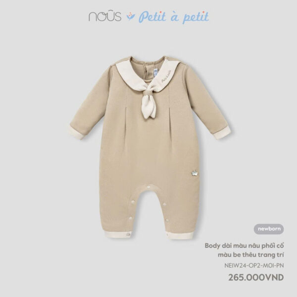 Body dài màu nâu phối cổ màu be thêu trang trí