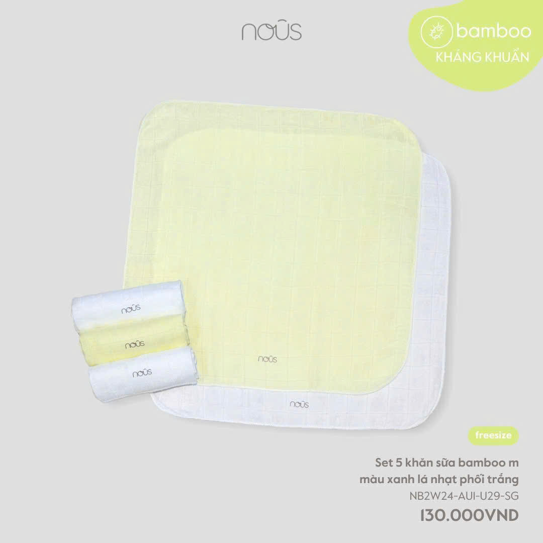 Set 5 Khăn Sữa Bamboo Màu Xanh Lá Nhạt Phối Trắng