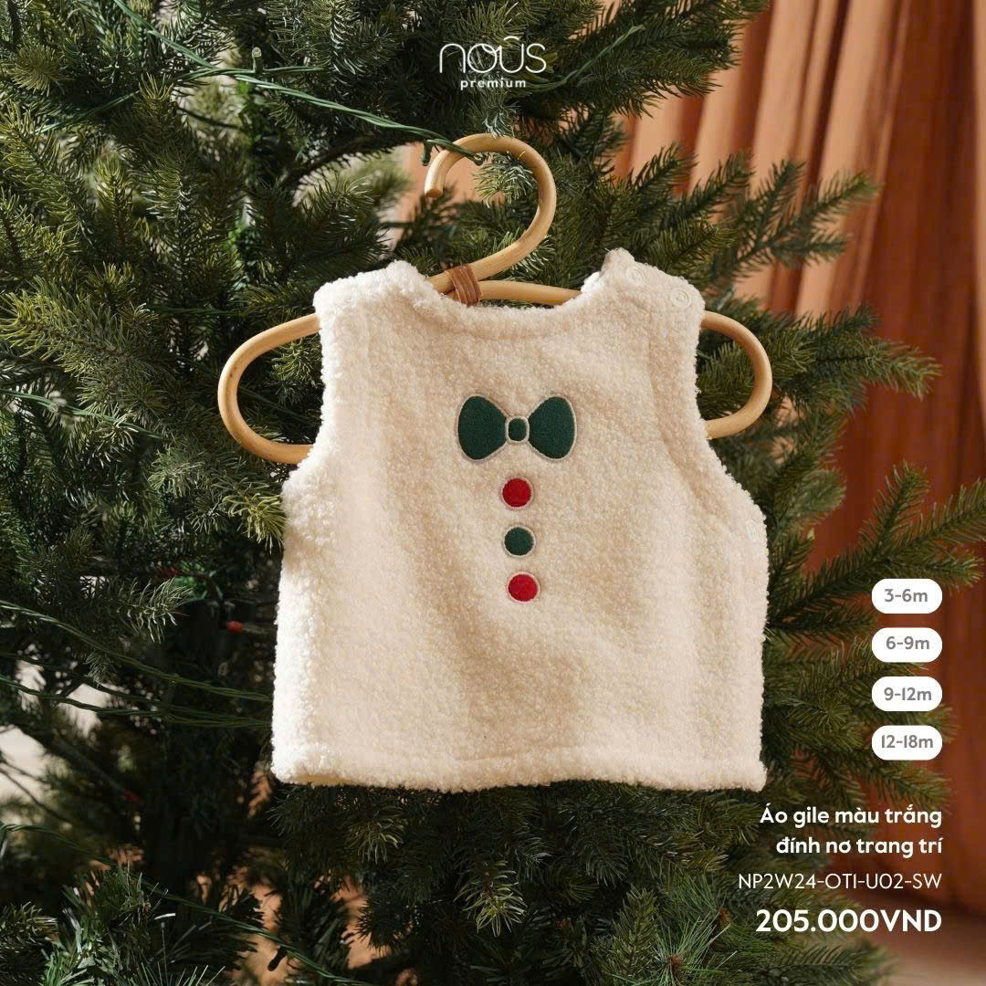 Áo Gile Baby Màu Trắng Đính Nơ Trang Trí
